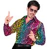 Val op tijdens carnaval discofeest of foute party met deze gave heren pailletten blouse  met regenboogkleuren en luipaardprint