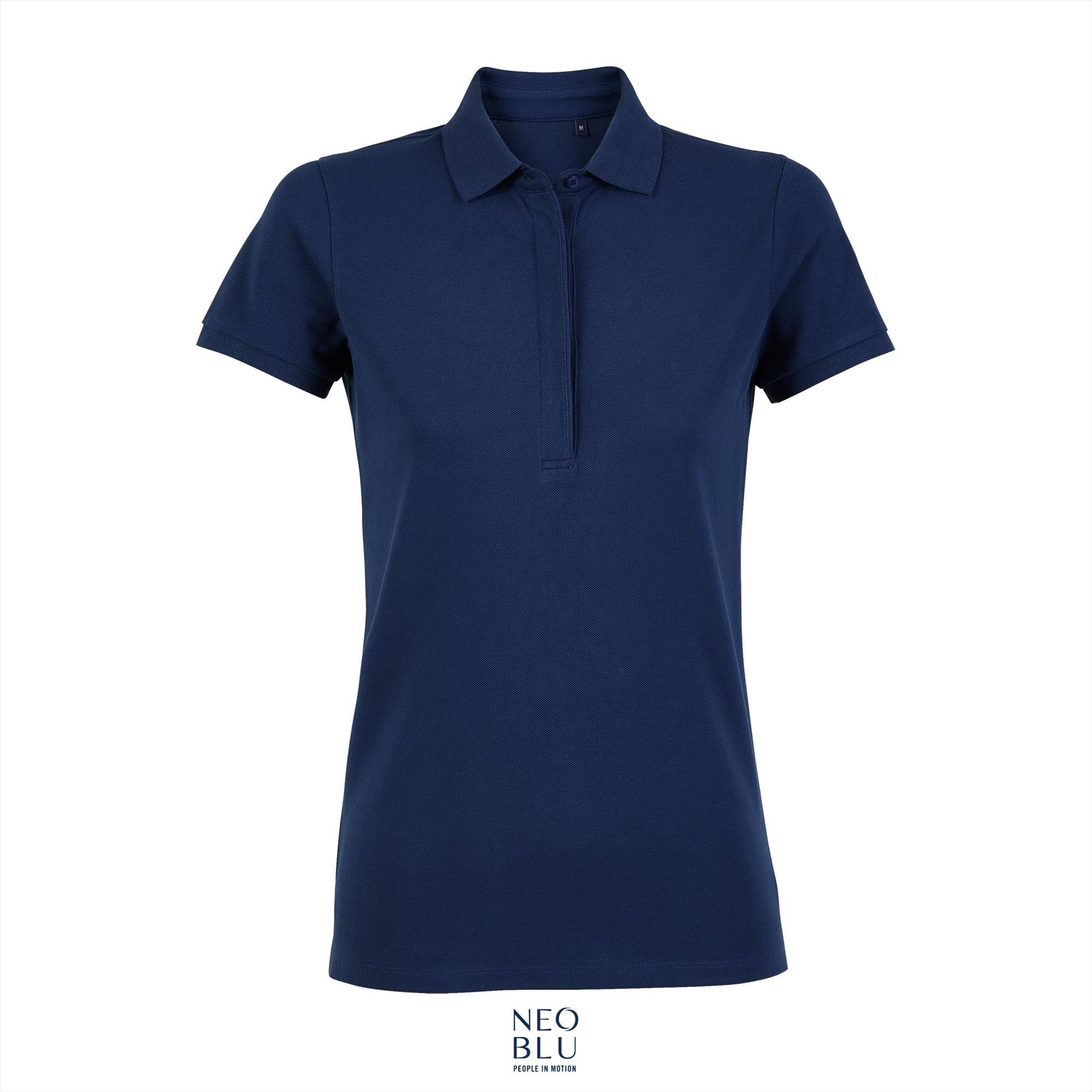 Dames polo met verborgen knoopsluiting deep blue