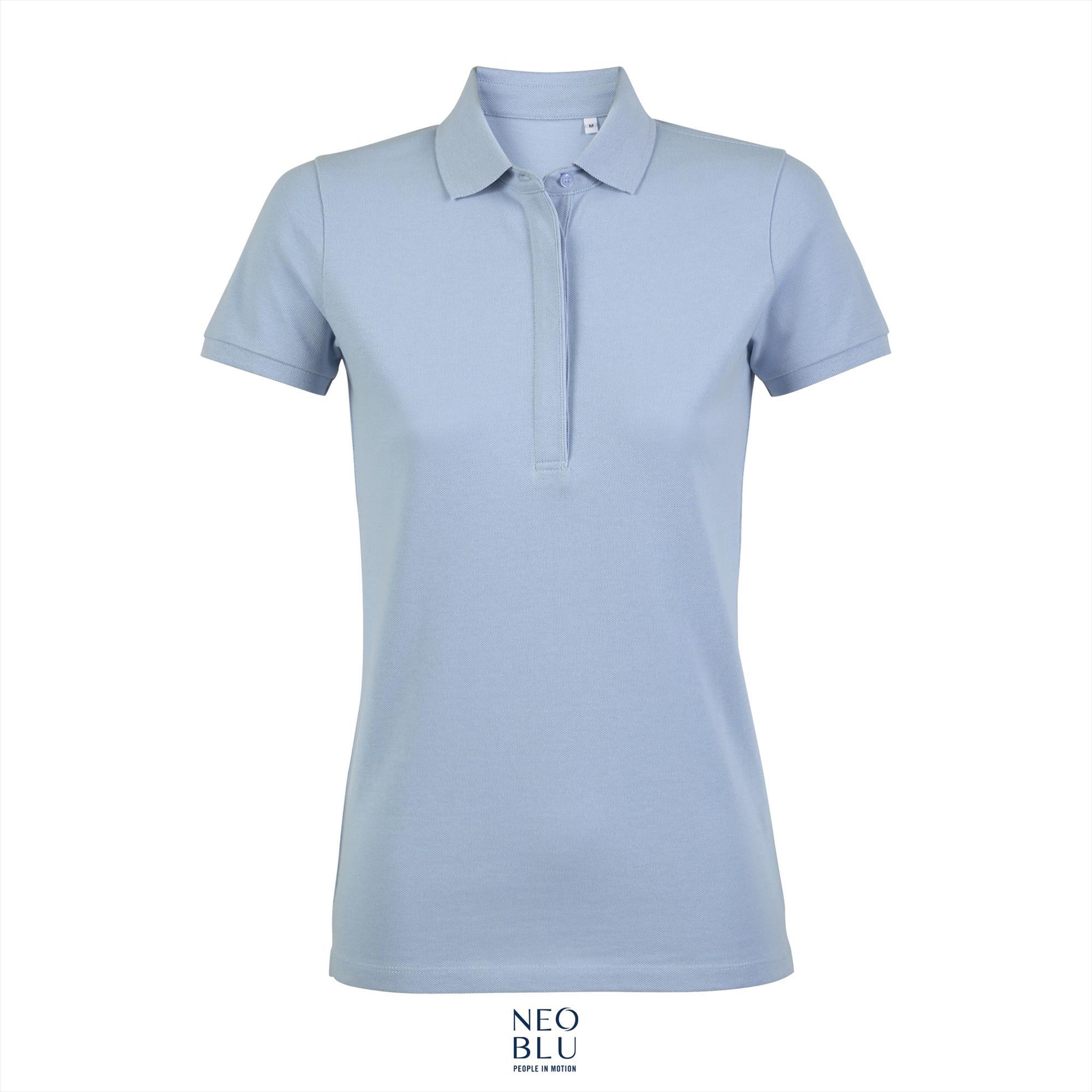 Dames polo met verborgen knoopsluiting soft blue