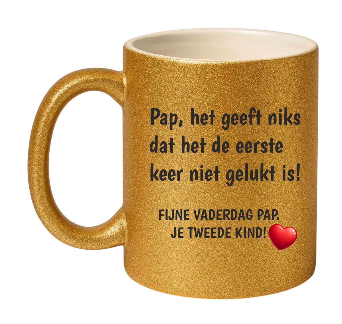 Glitter mok in het goud goud met grappige tekst  Fijne Vaderdag van je tweede kind Favoriet