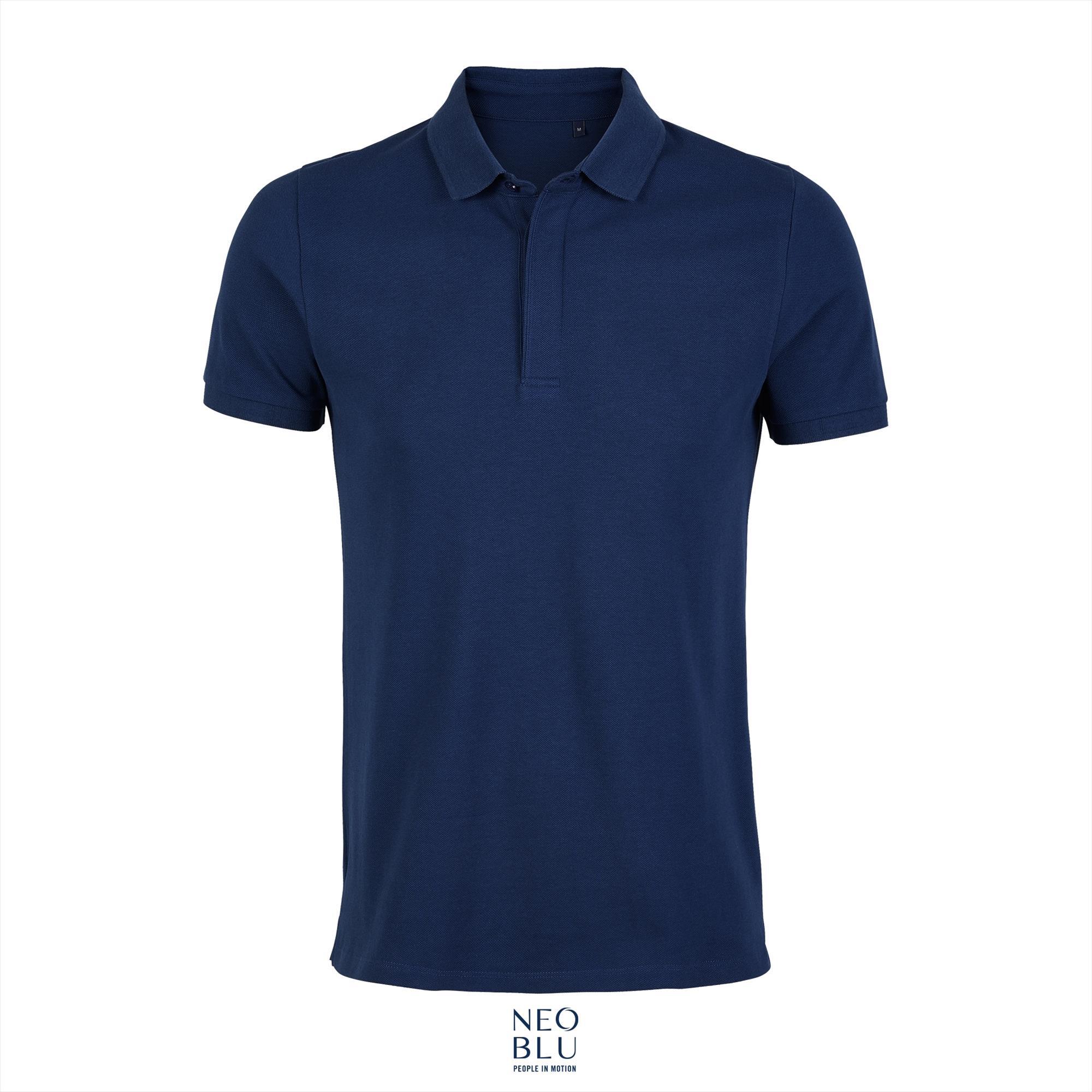 Heren polo met verborgen knoopsluiting deep blue