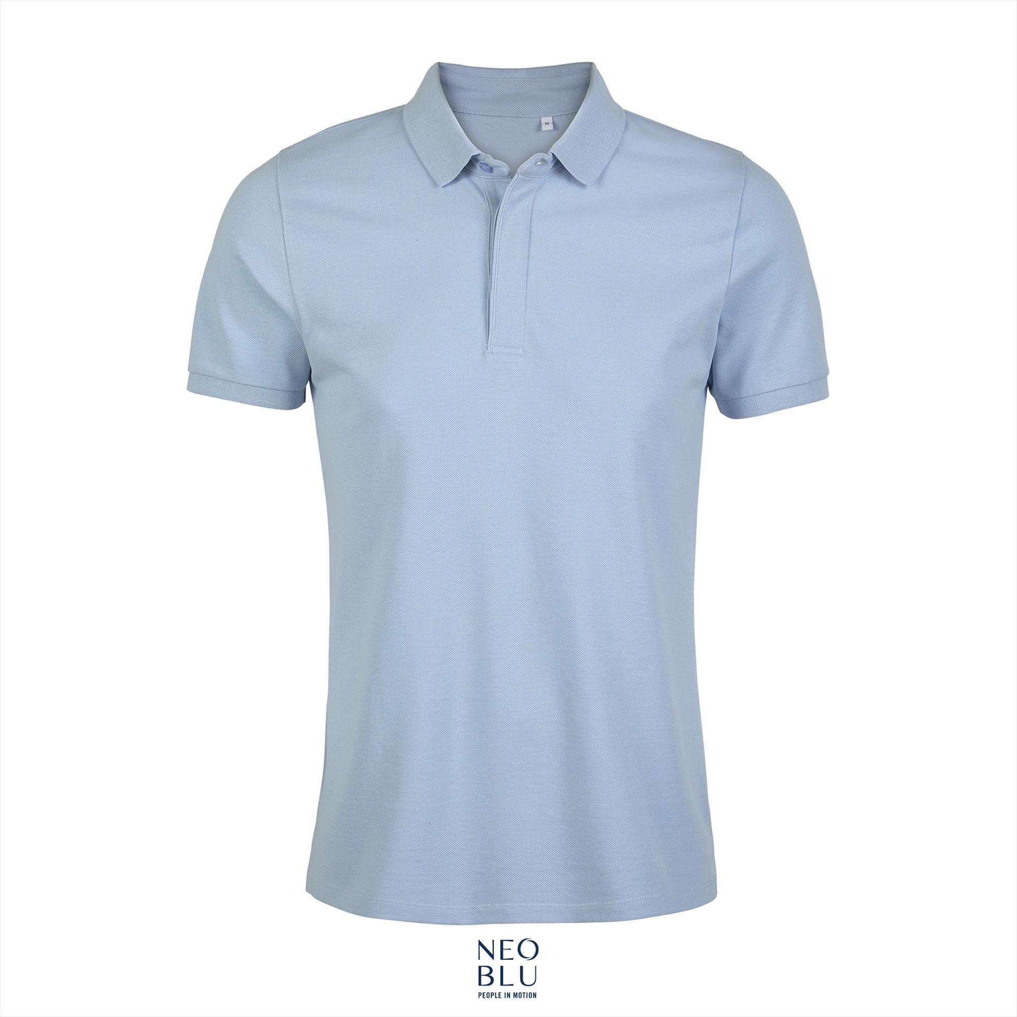 Heren polo met verborgen knoopsluiting soft blue