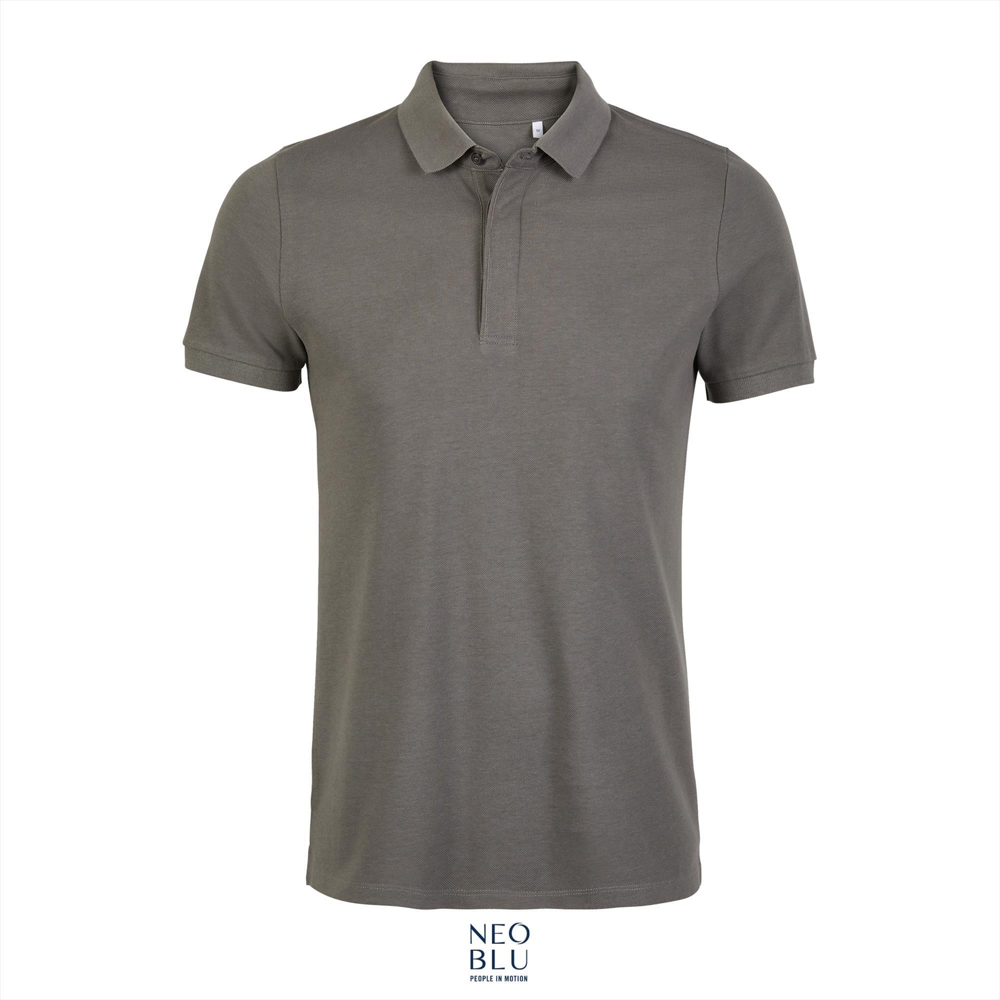 Heren polo met verborgen knoopsluiting soft gray