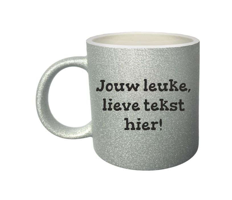 Personaliseer je uniek zilver glitter mok voorr koffie of thee ontwerp je eigen zilveren mok