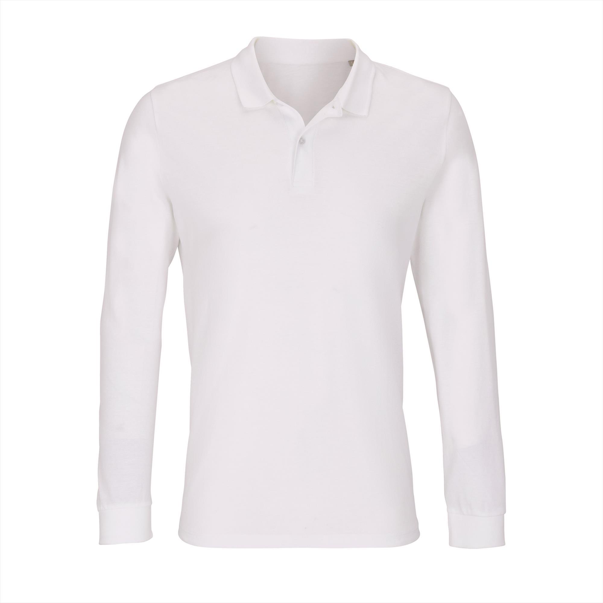 Poloshirt wit voor mannen lange mouw polo