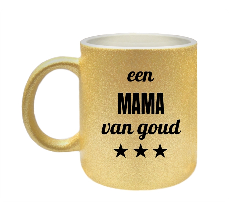 Schitterende moederdag kado gouden glitter mok voor de mama van goud