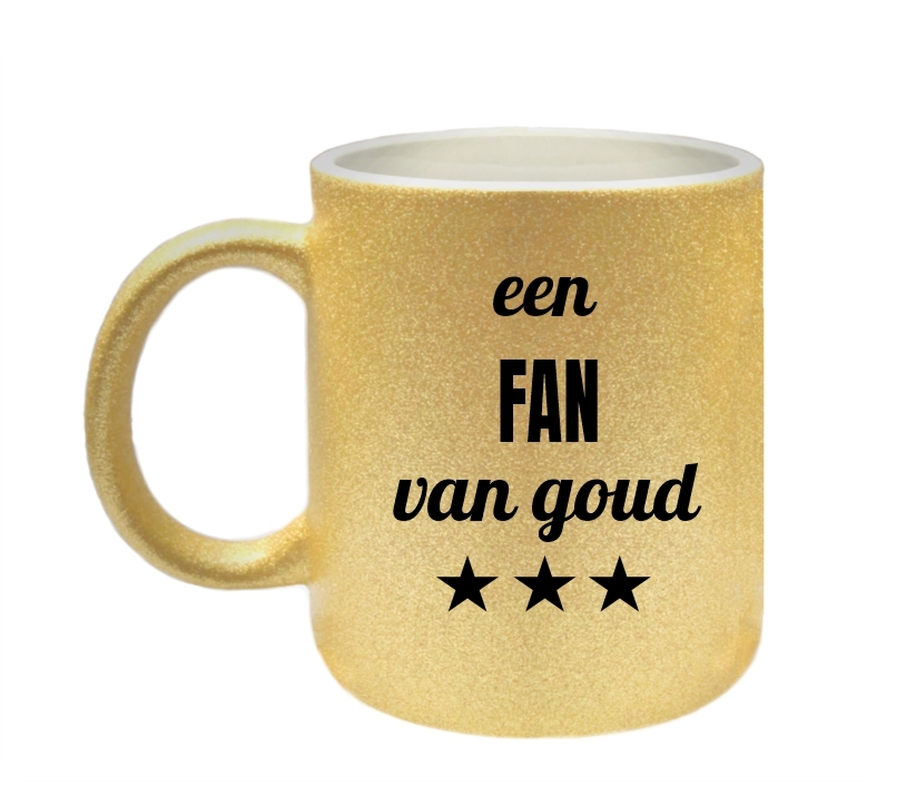 Stralend genieten met deze gouden glitter mok  perfect voor de gouden fan