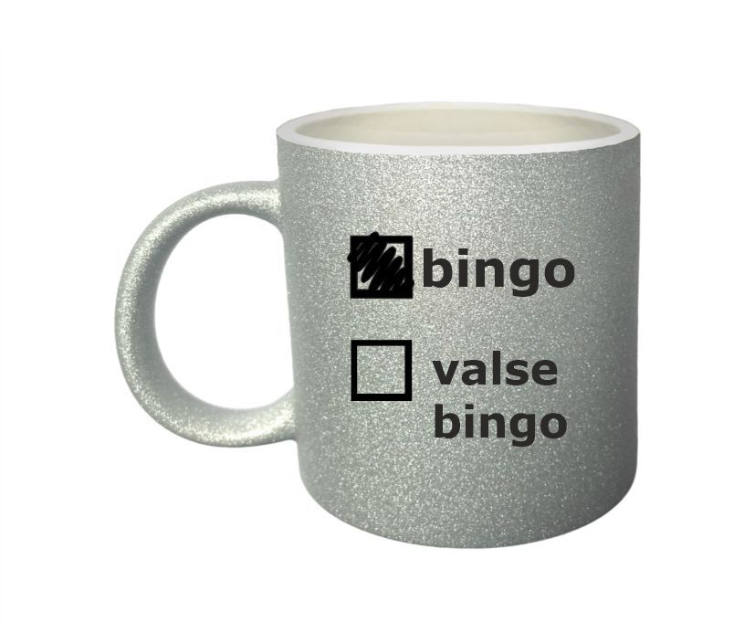 Voeg wat sprankeling toe aan je bingo avonden met onze zilveren glitter mok leuke bingo mok