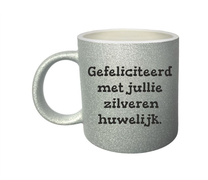 Zilver glitter mok gefeliciteerd met jullie zilveren huwelijk 25 jaar getrouwd