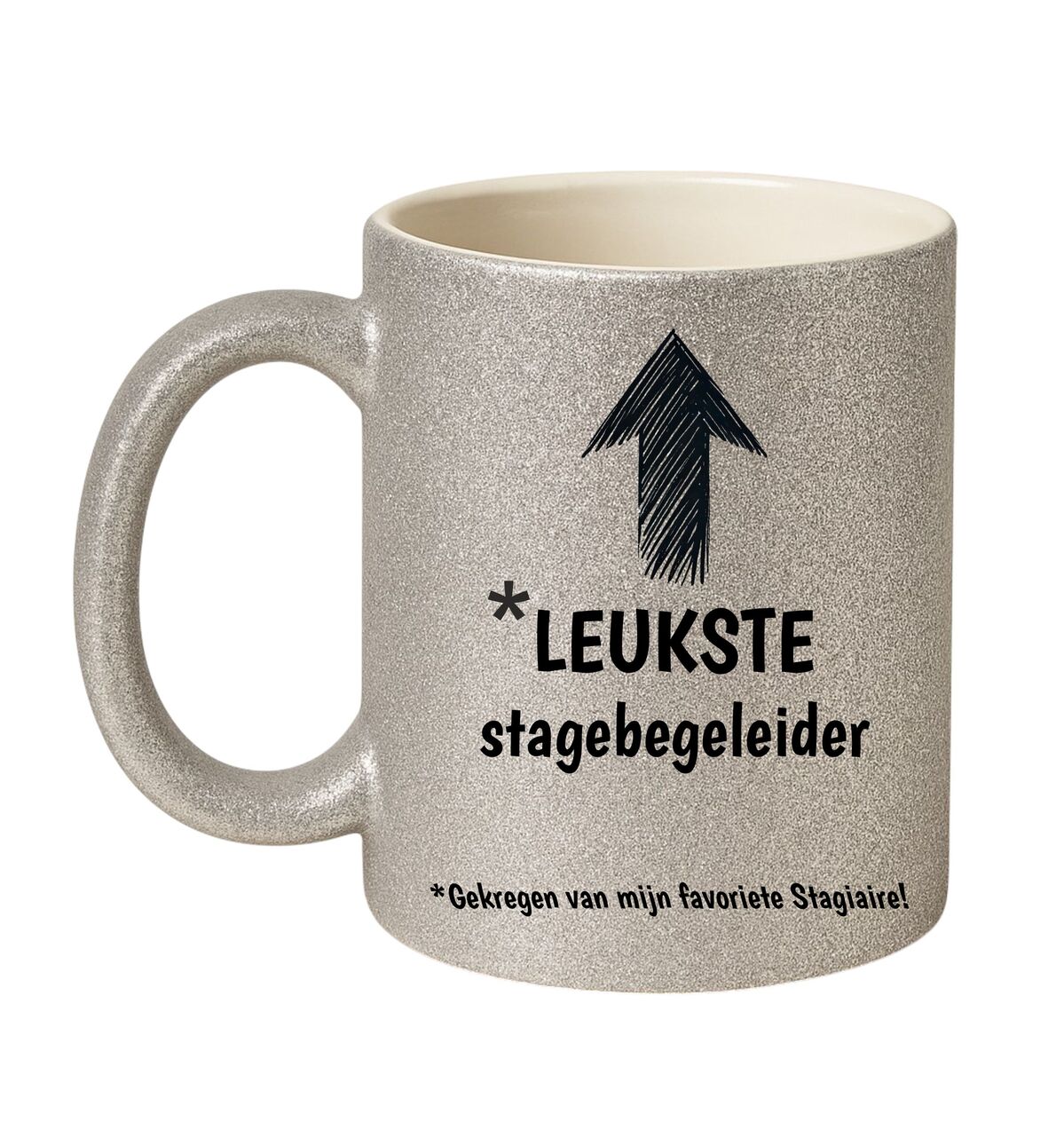 Zilveren glitter mok met tekst leukste stagebegeleider gekregen van mijn favoriete Stagiaire