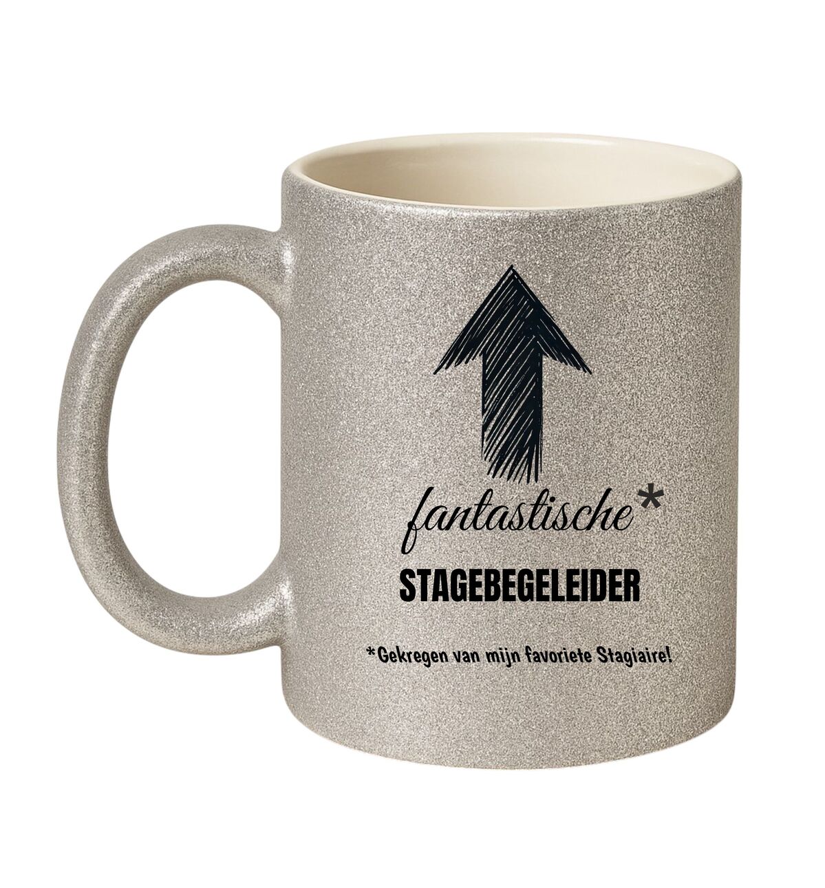 Een sprankelend cadeau voor een fantastische Stagebegeleider met humor glitter zilveren mok