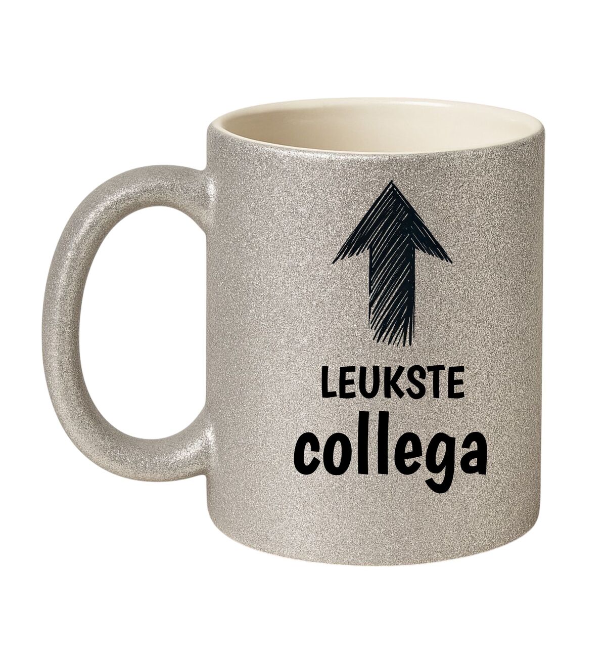 Glitter zilveren mok leuk cadeau voor de leukste collega