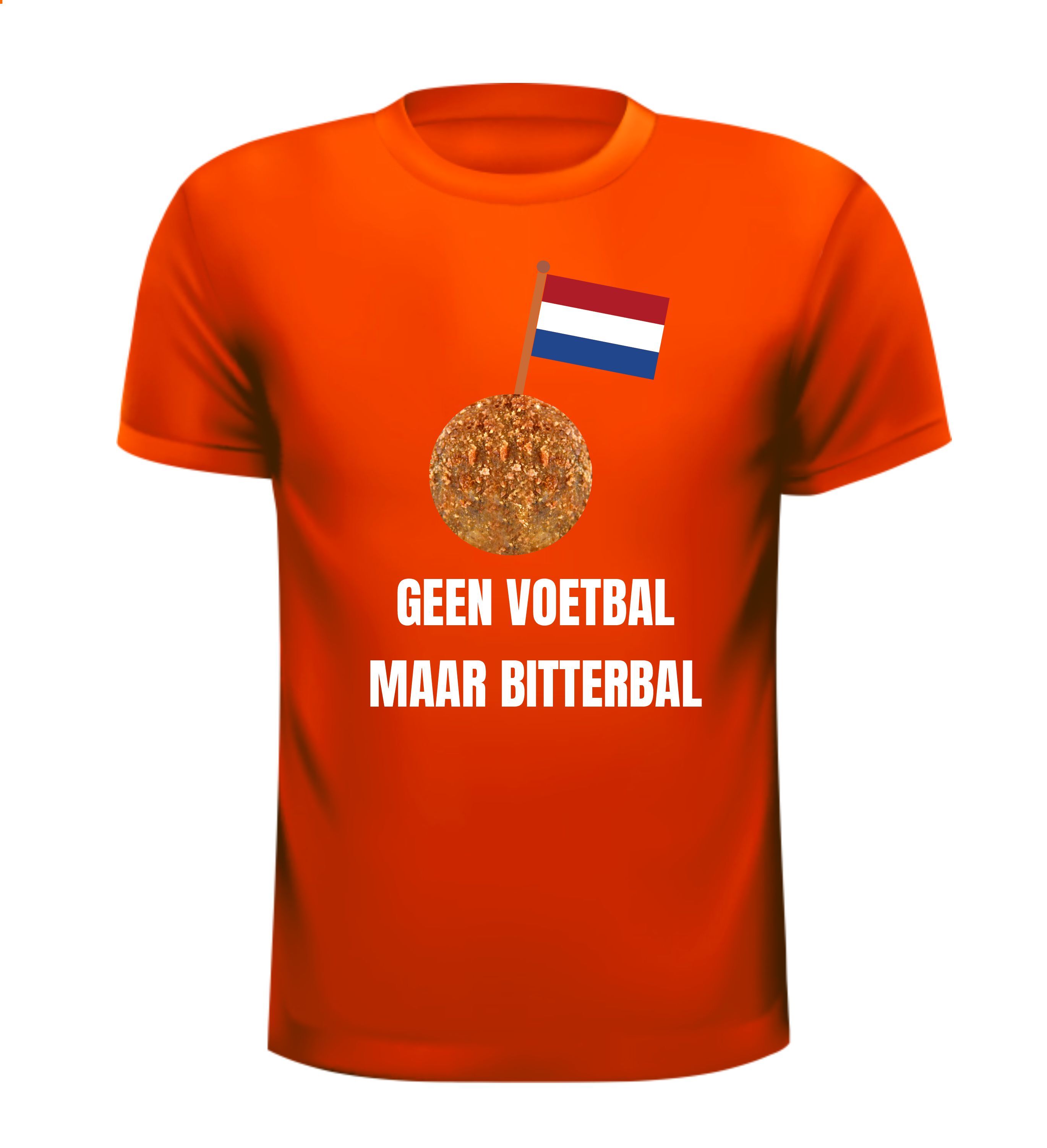 Grappig oranje shirtje! Geen voetbal maar bitterbal!