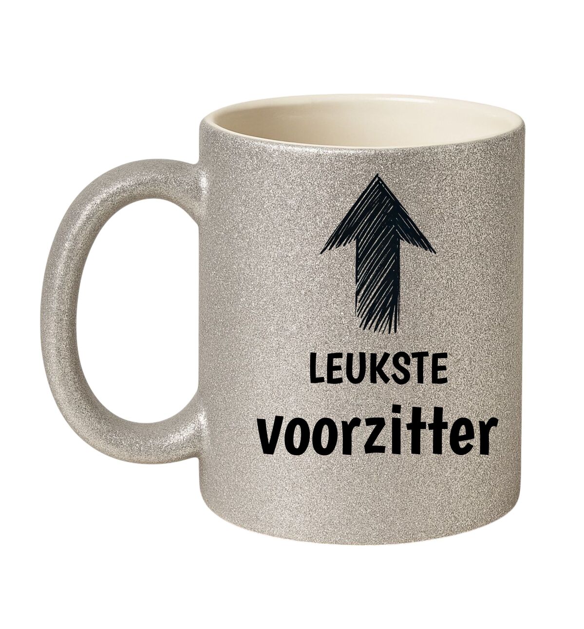 Mok in het glitter zilver voor de leukste voorzitter