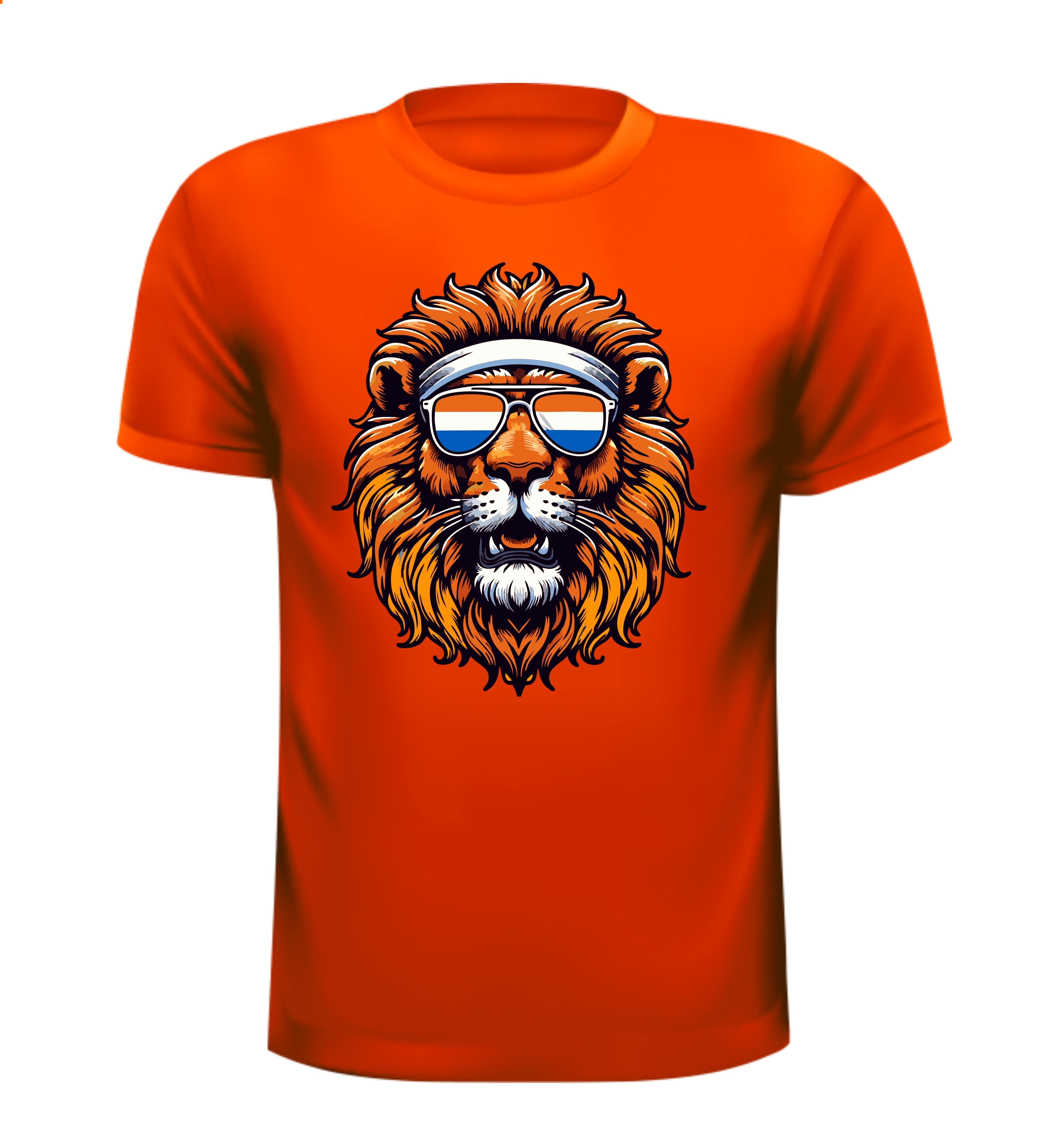 Oranje EK shirtje brullende leeuw met witte haarband witte zweetband Nederlands elftal