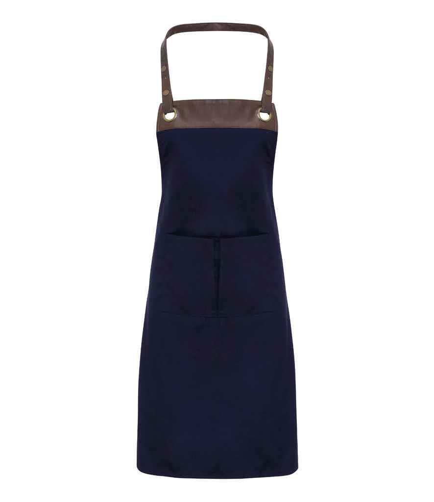 Stijlvol en Praktisch schort in de kleur marine blauw met bruin