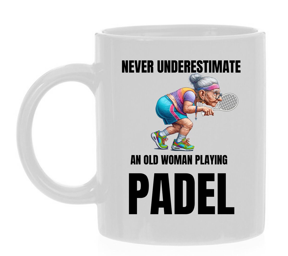 Mok Never Underestimate an Old Woman Playing Padel bejaarde vrouw