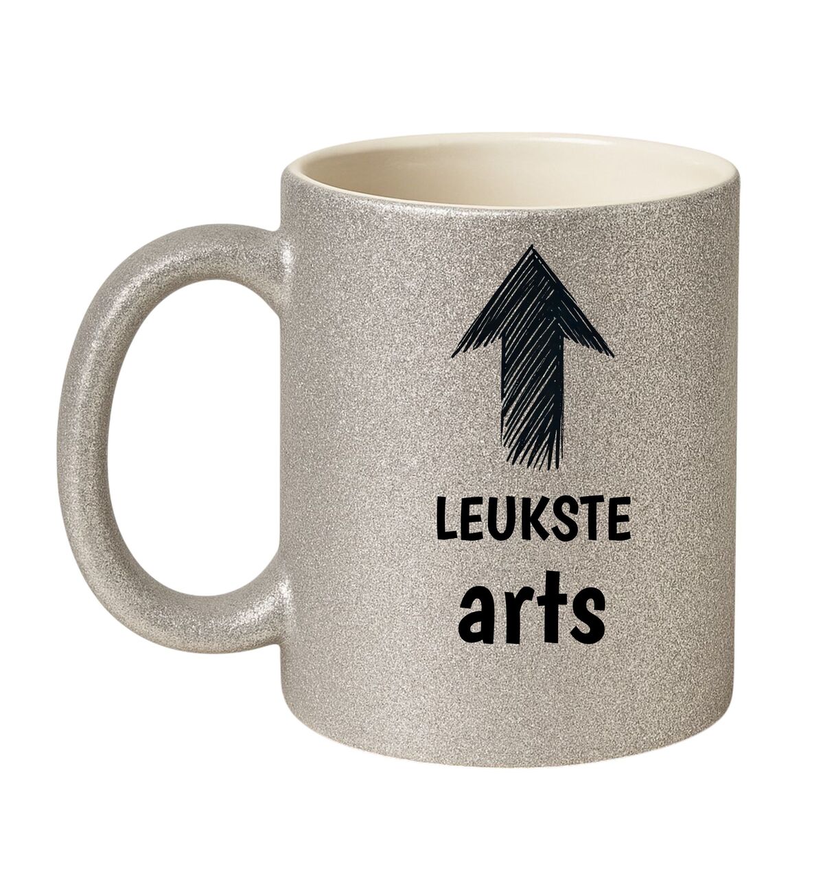 Thee of koffie mok in het glitter zilver voor de leukste arts van het ziekenhuis
