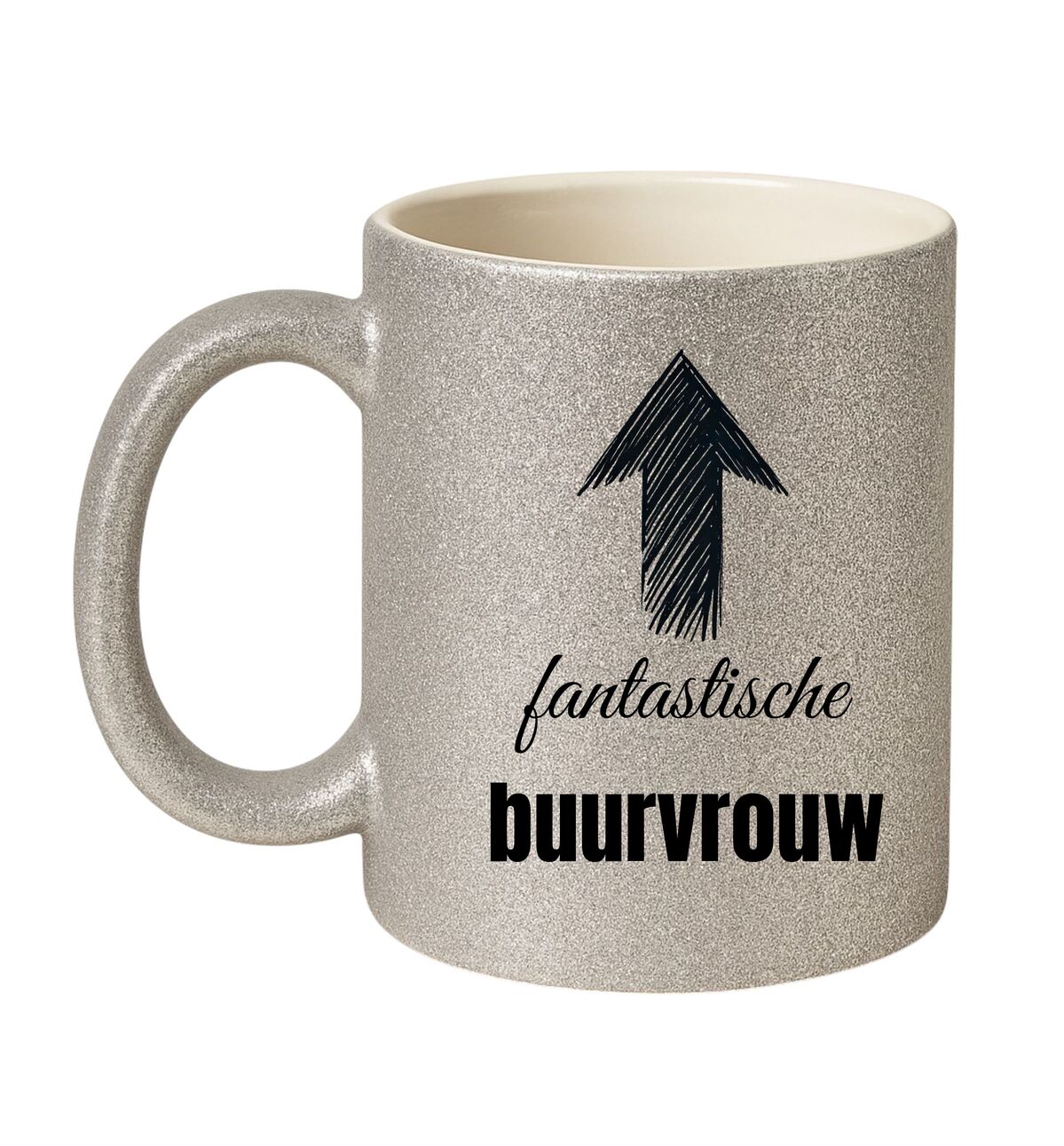 Beker glitter zilver voor een fantastische buurvrouw orgineel cadeau voor burendag