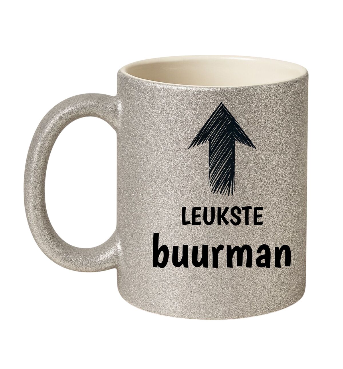 Glitter mok zilver voor de leukste buurman leuk en orgineel cadeau ook voor burendag