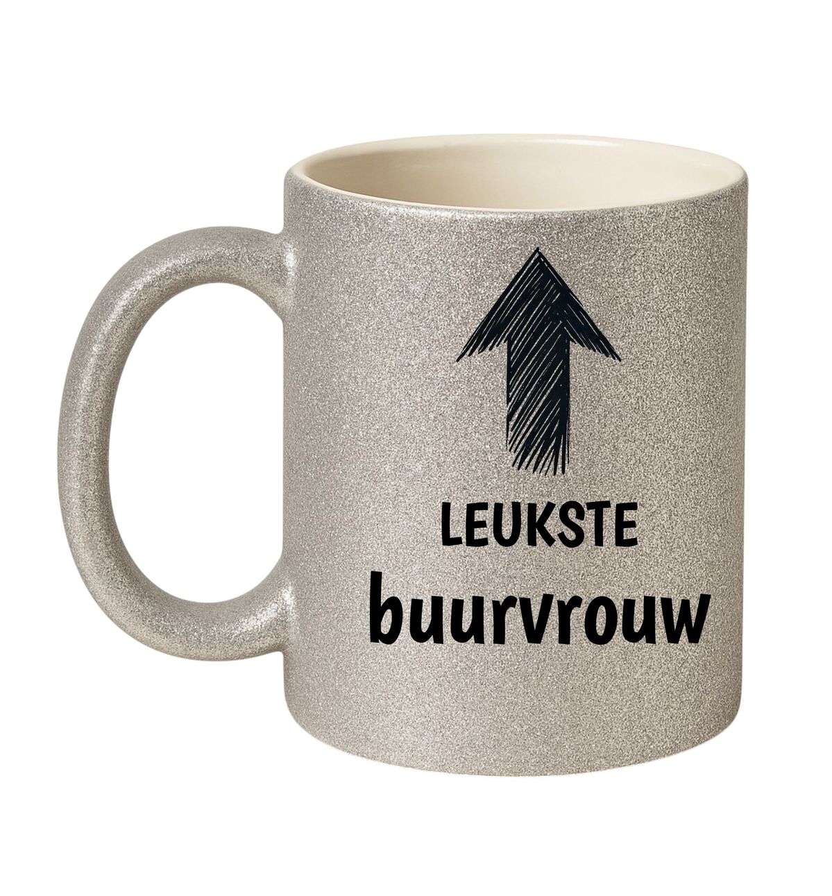 Mok voor de leukste buurvrouw zilver met glitters toepasselijk cadeau voor  burendag