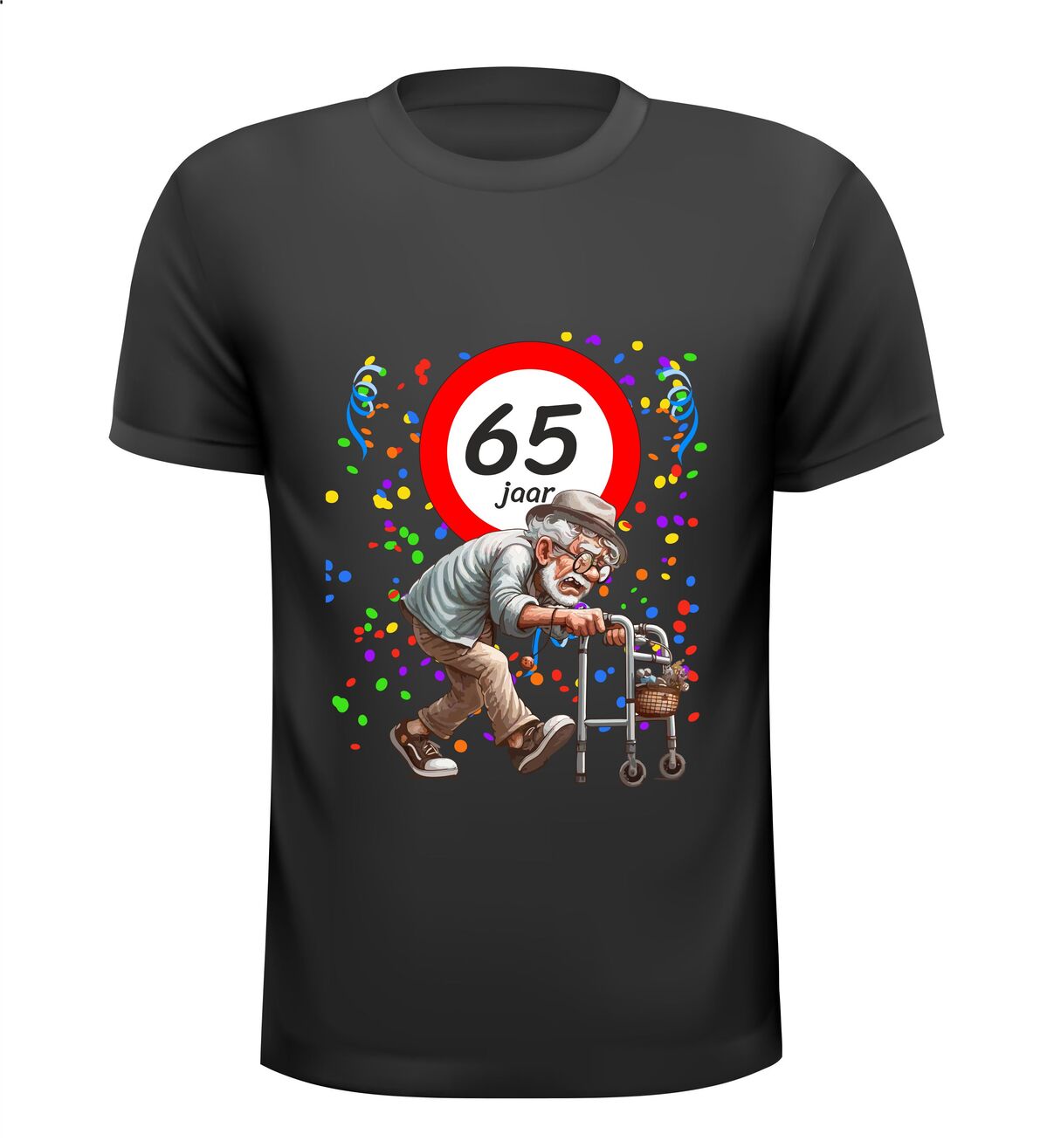 Shirt voor man die 65 jaar wordt humor shirt met opa en rollator