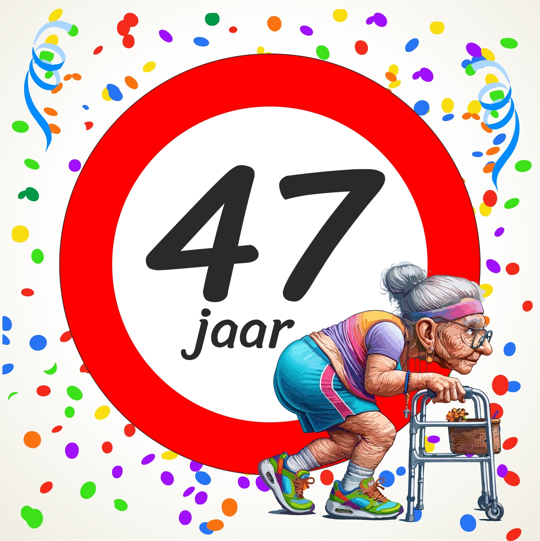 47 cadeau tegel  grappig tegeltje met kleurrijke afbeelding rollator en omaatje