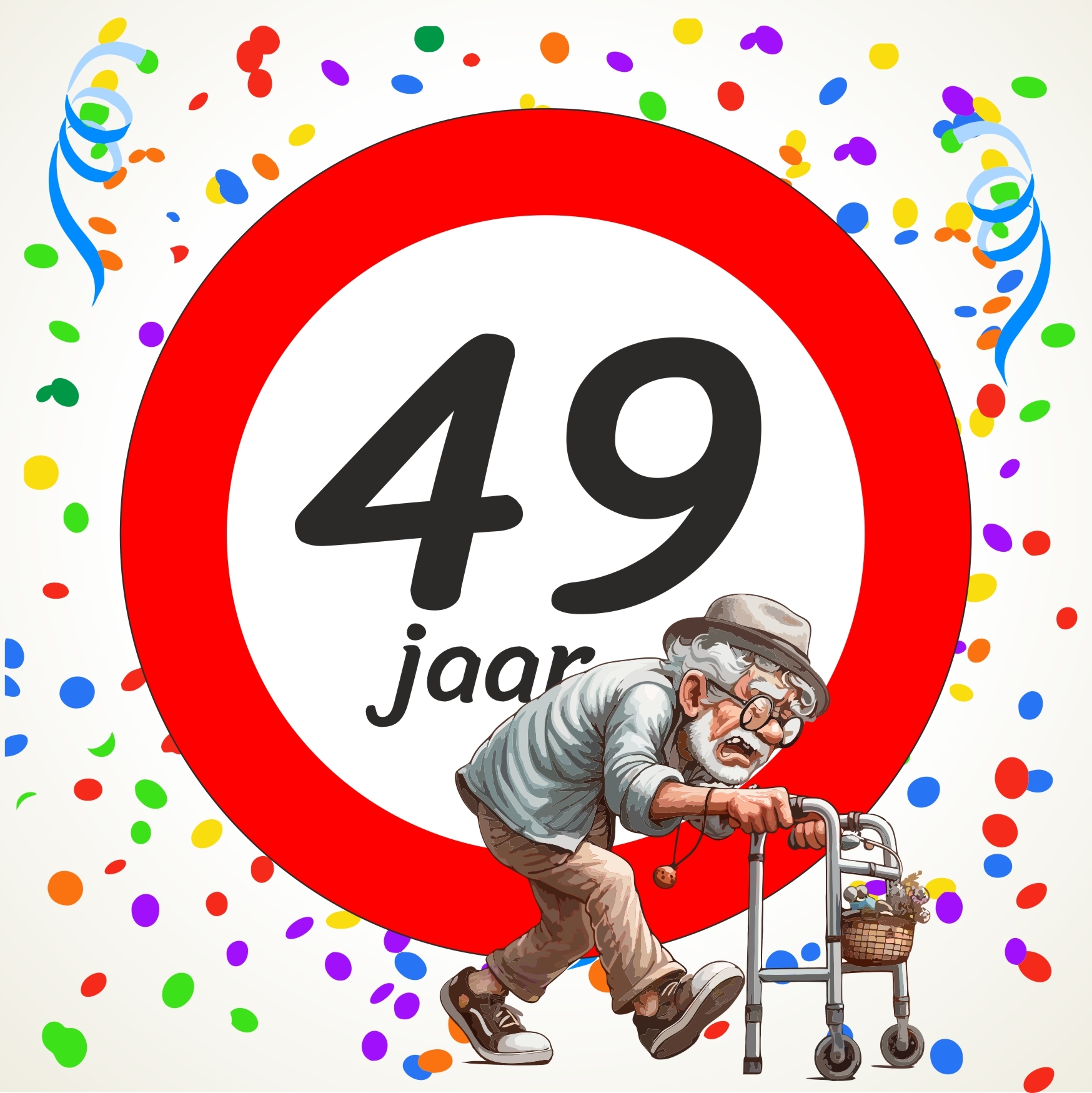 Een Grappig Tegeltje voor de jonge ouwe man humoristisch tegeltje verjaardag leeftijd 49 jaar