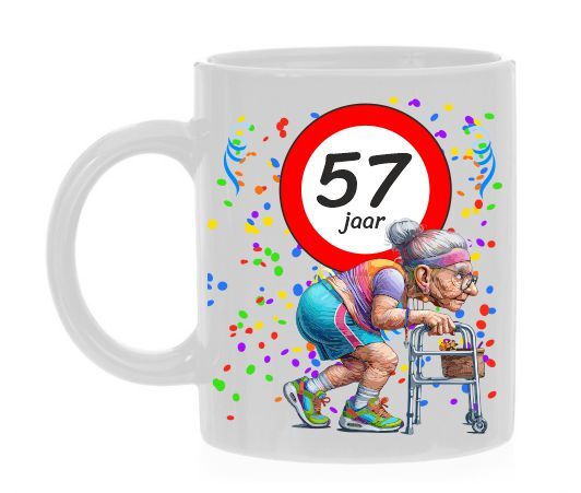 Full colour mok 57 jaar hilarisch cadeau voor de dame met humor