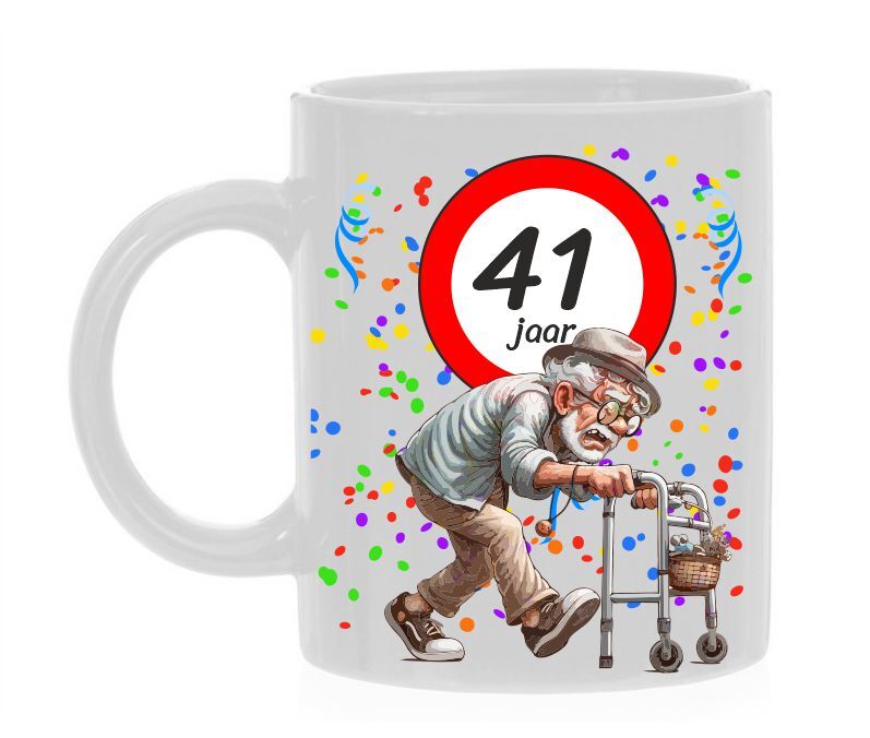 Grappige verjaardagsmok 41 jaar met rollator en oude man humor