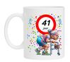 Humoristische mok verjaardag 41 Jaar full colour opdruk van oude oma met rollator