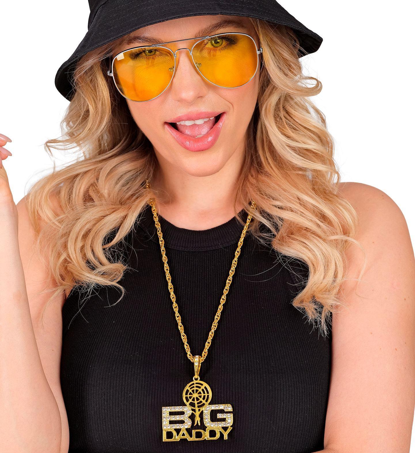 Ketting big daddy goud/strass 65 cm