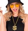 Ketting dollarteken goud/strass 65 cm