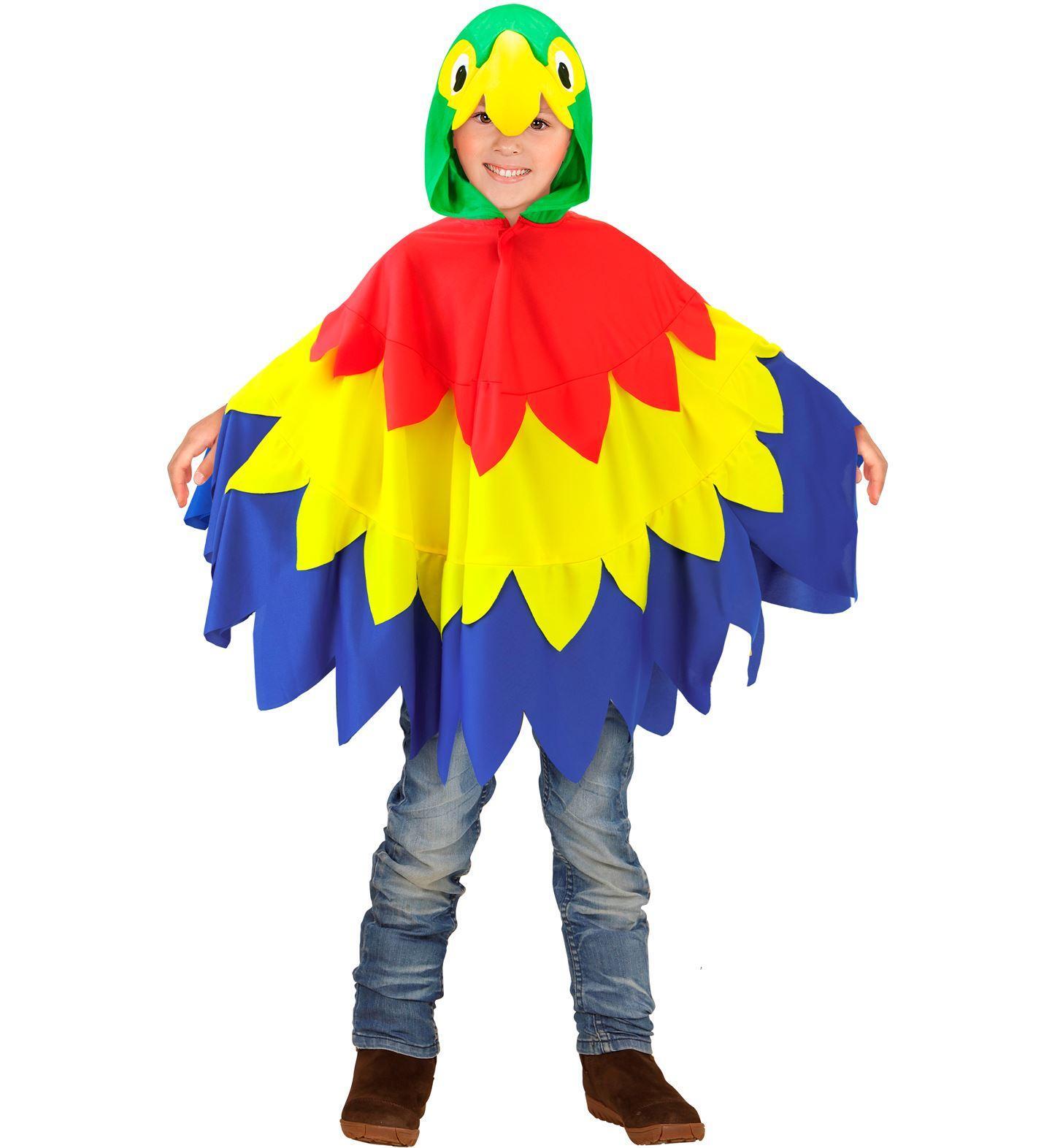 Kleurrijke papegaai poncho unisex verkleedkleding voor kids perfect voor themafeesten en carnaval