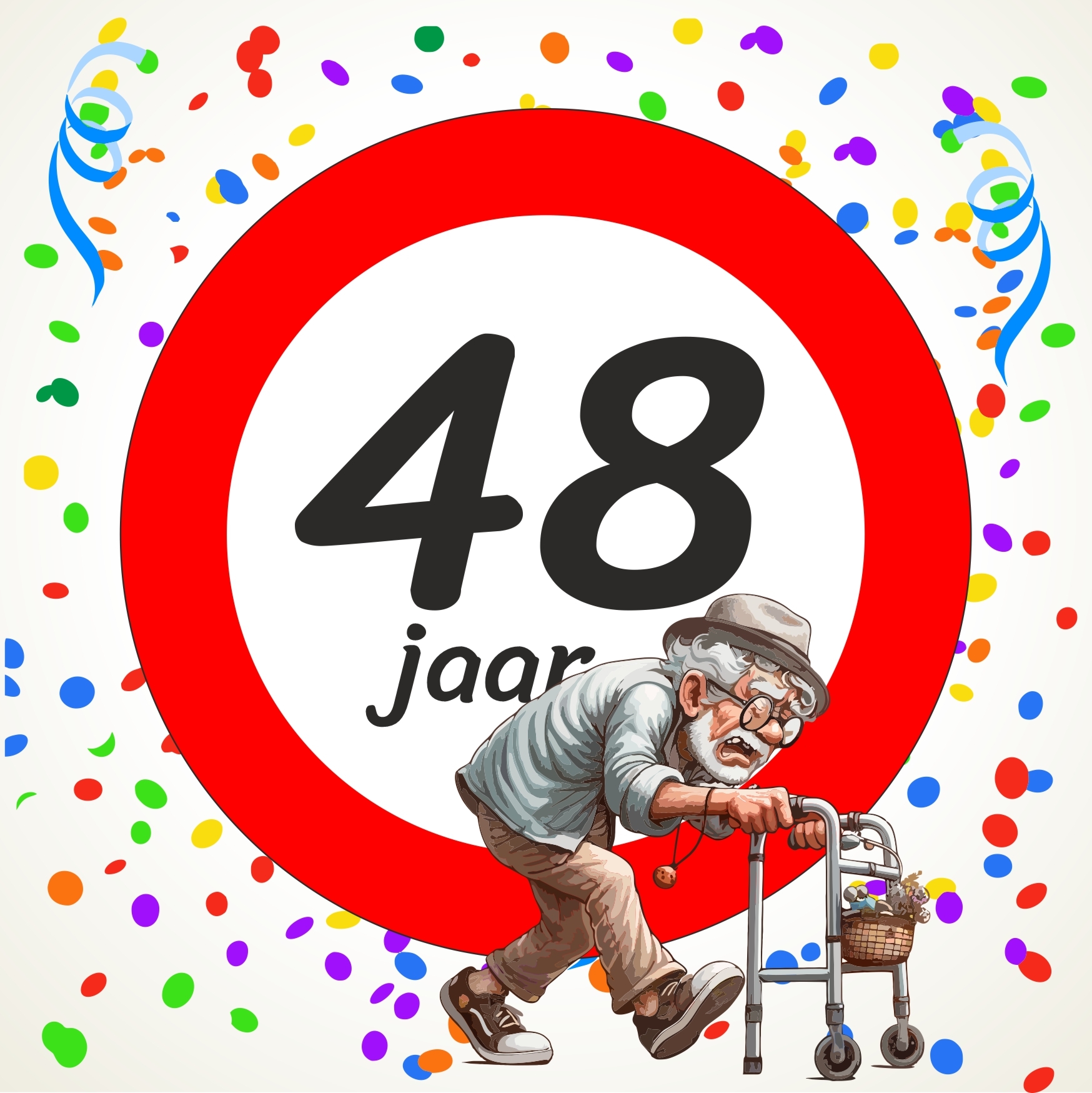Leeftijd tegel 48 Jaar  hilarisch cadeau met opa en rollator voor de man die 48 wordt