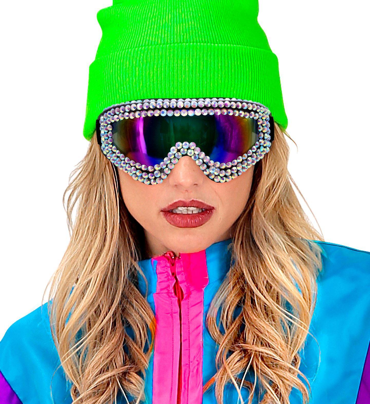 Ski-bril 80's met strass steentjes