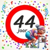 Tegeltje 15x15 cm  leeftijd 44 jaar  full colour opdruk van oude oma met rollator – Grappig Cadeau voor Dame