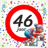 Verjaardagstegeltje 46 jaar voor een dame humor met een kleurrijk en grappig randje