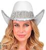 Witte Cowboyhoed met het woord bride in nep parel letters must have voor het vrijgezellenfeest van de Bruid