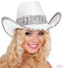 foto 3 Witte Cowboyhoed met het woord bride in nep parel letters must have voor het vrijgezellenfeest van de Bruid