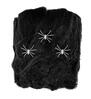 Zwart spinnenweb 50 gram met 3 glow in the dark spinnen ultieme halloween griezel decoratie