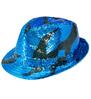 foto 2 Blauwe fedora Hoed met pailletten en zwarte Golven glitter en glamour party