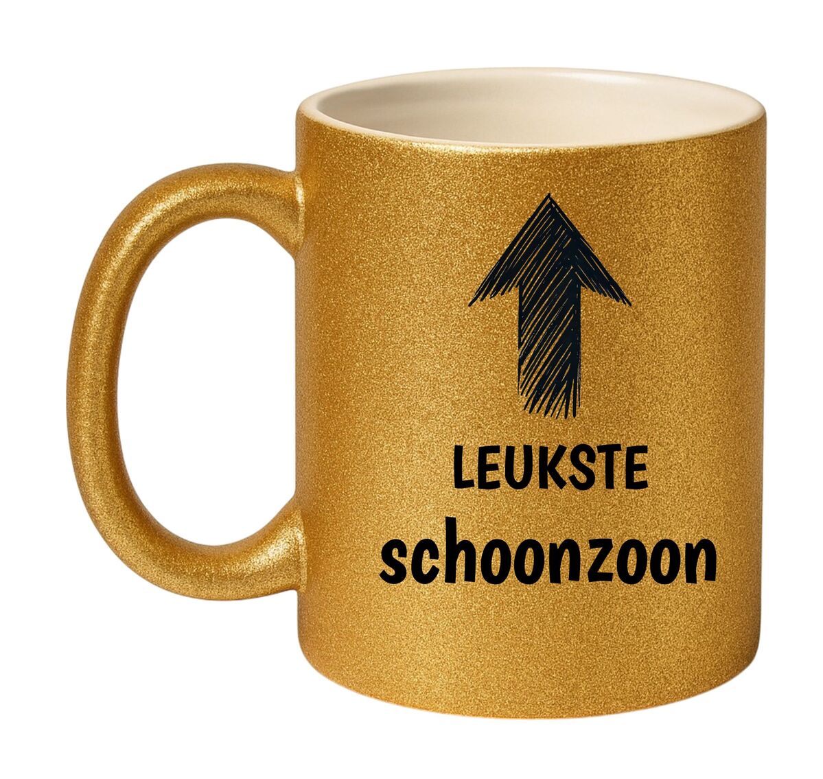 De perfecte mok voor de leukste schoonzoon goud met glitters en een bijzondere boodschap