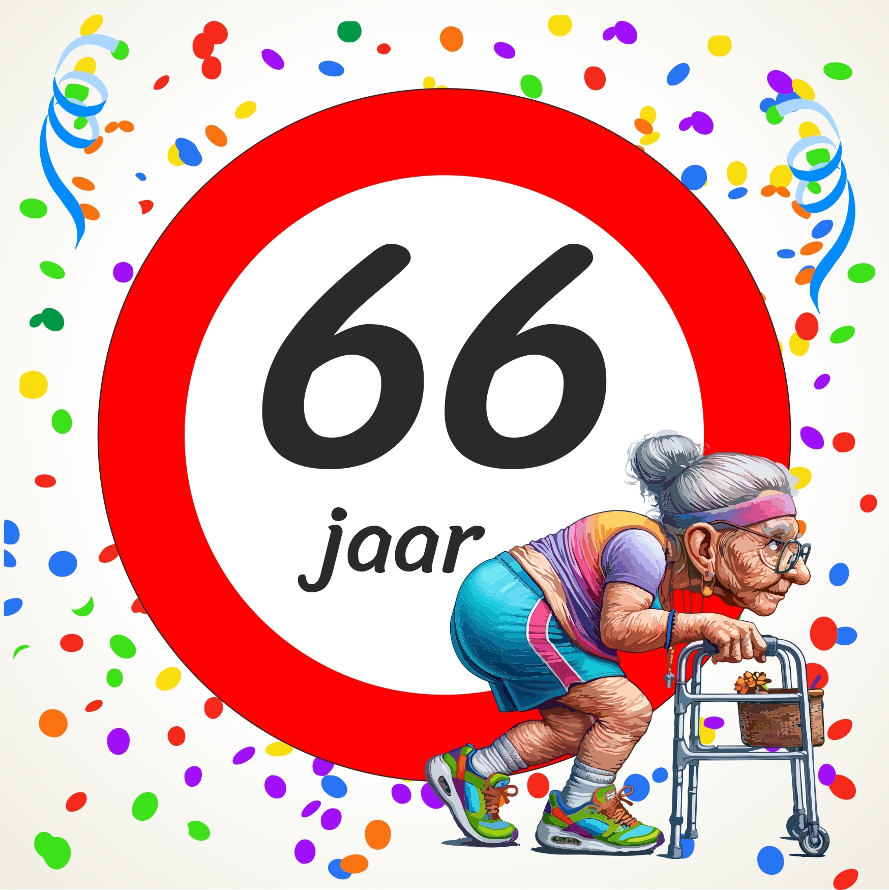full colour bedrukte tegel voor een dame van 66 Jaar hilarisch, uniek en onvergetelijk