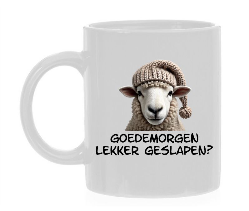 Goedemorgen lekker geslapen koffiemok schaap