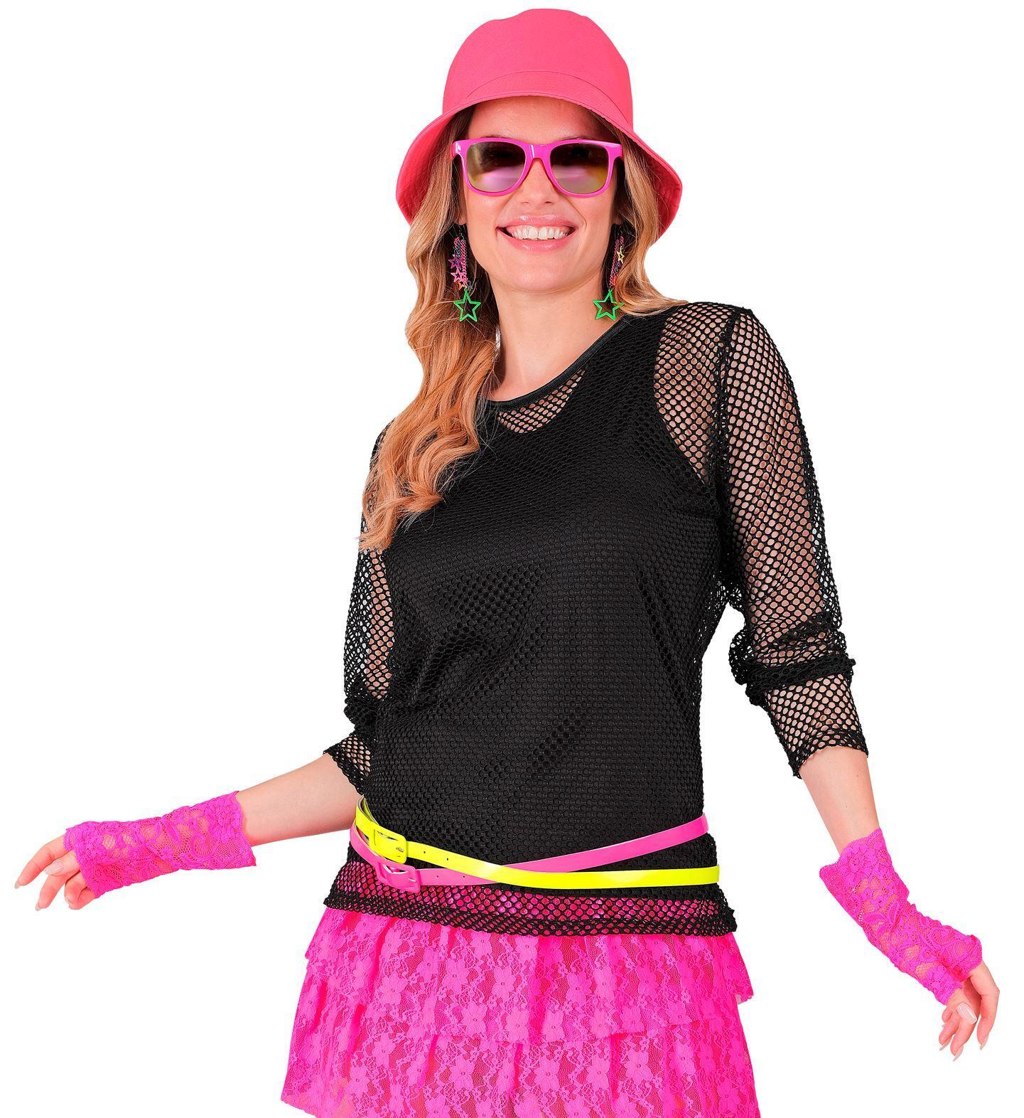 Het zwarte visnet t-shirt met langemouw voor dames voor themafeesten en festivals 