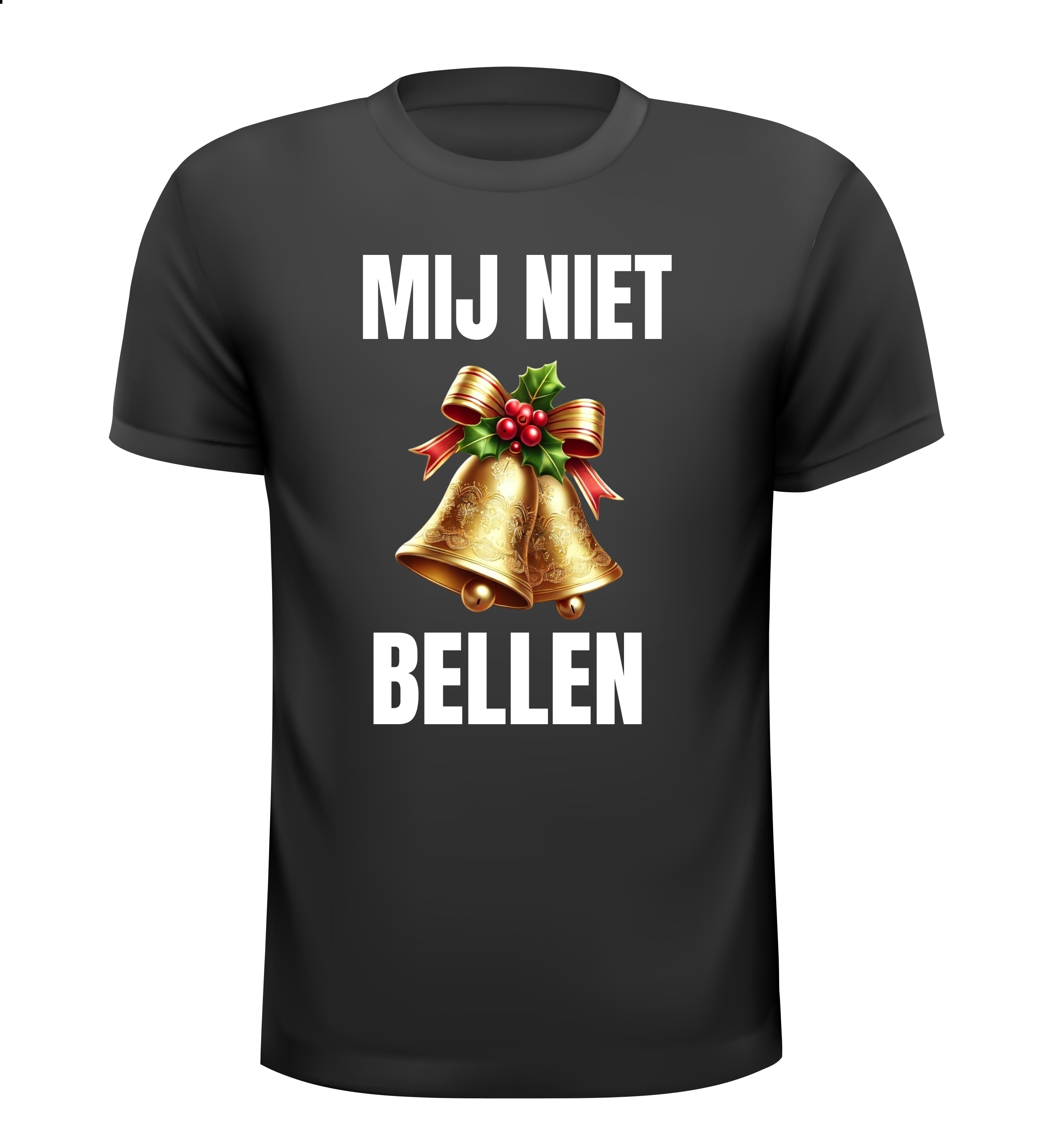Kerst T-shirt Mij niet bellen! Met kerstbellen print grappig