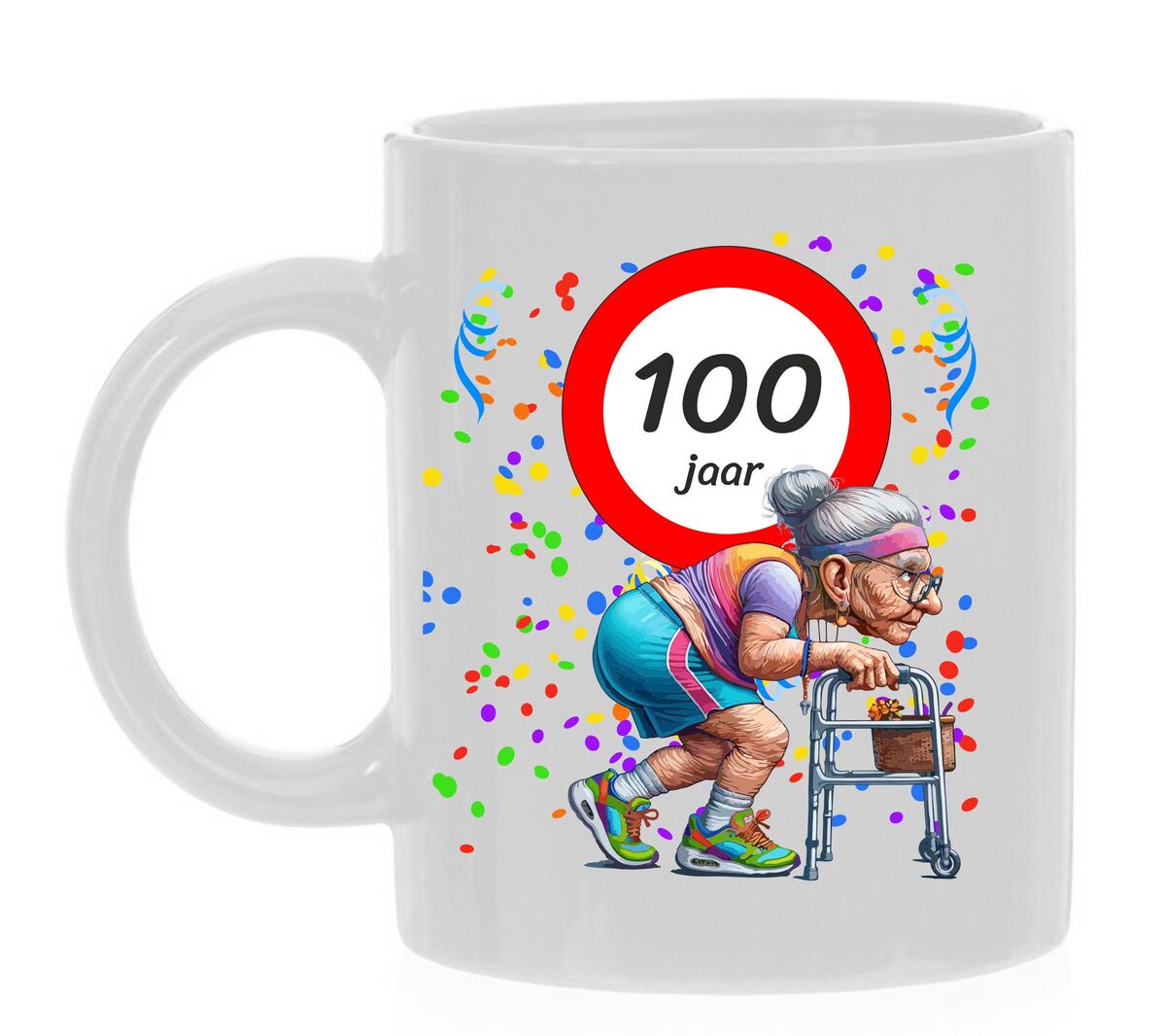Koffiemok voor een 100 jarige vrouw. Het perfecte verjaardagsgeschenk voor de jarige job