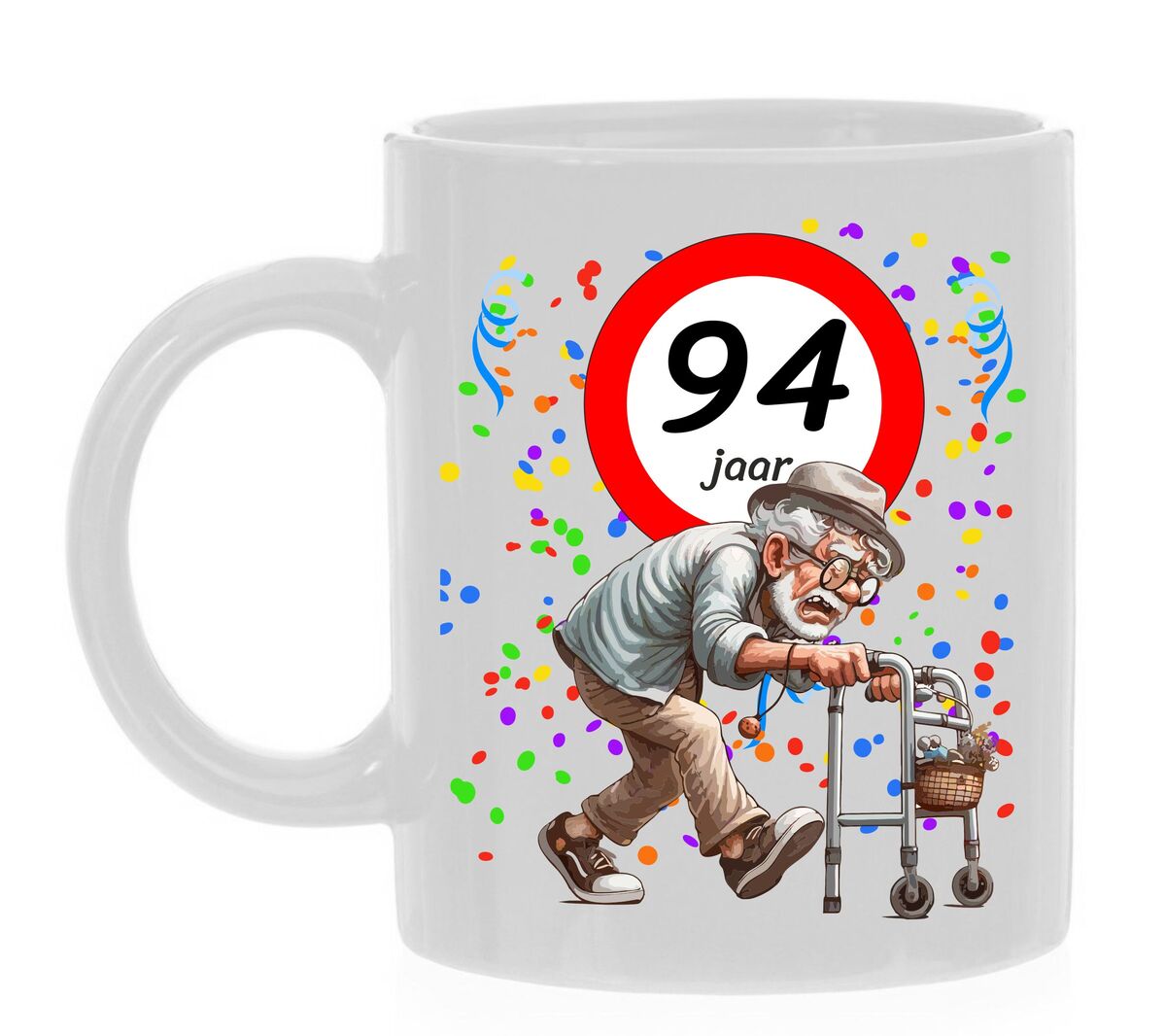 Koffiemok voor een 94 jarige. Het perfecte verjaardagsgeschenk voor de jarige job