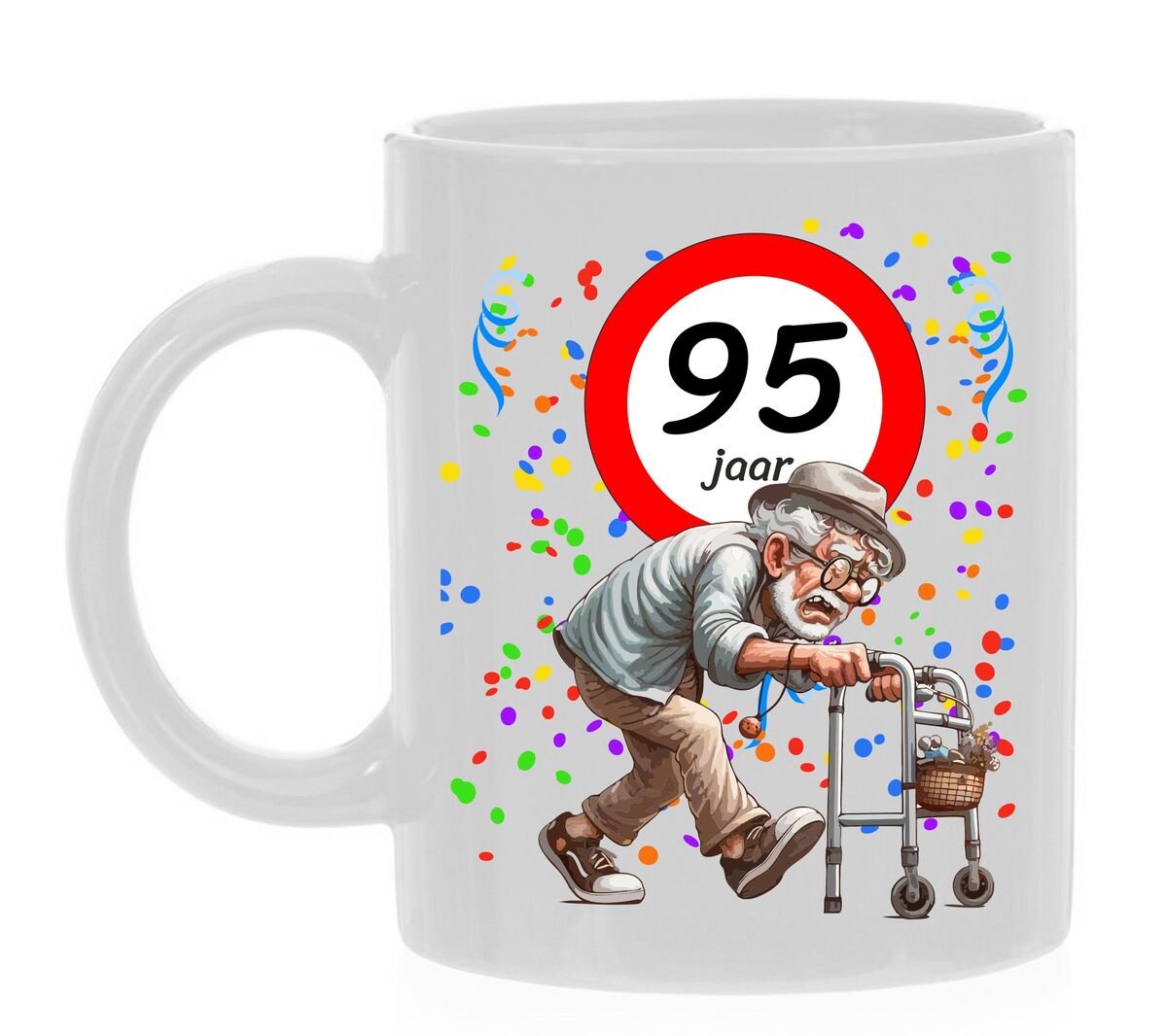 Koffiemok voor een 95 jarige. Het perfecte verjaardagsgeschenk voor de jarige job